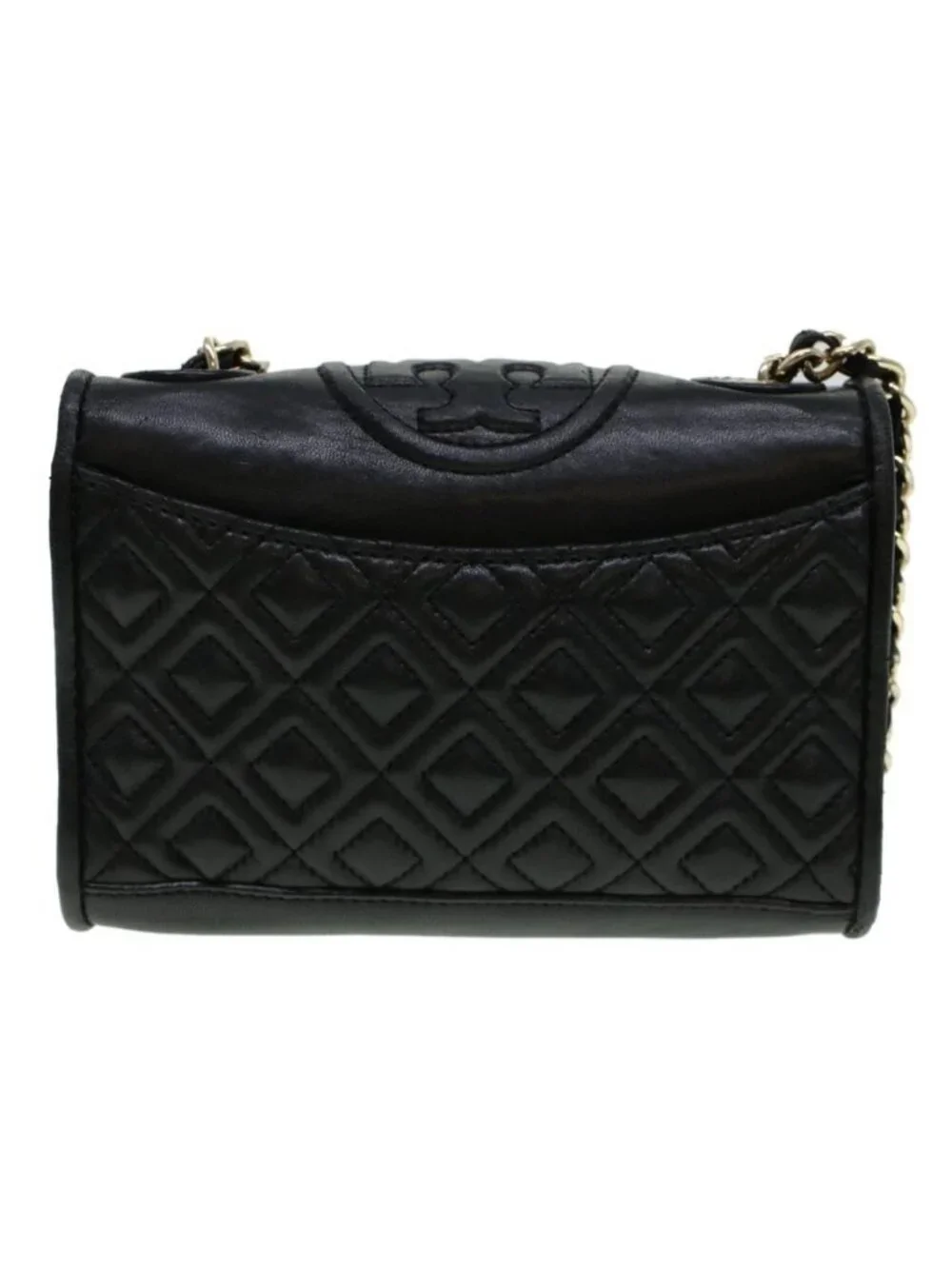 Authentic TORY BURCH Chain Shoulder Bag Leather Black
